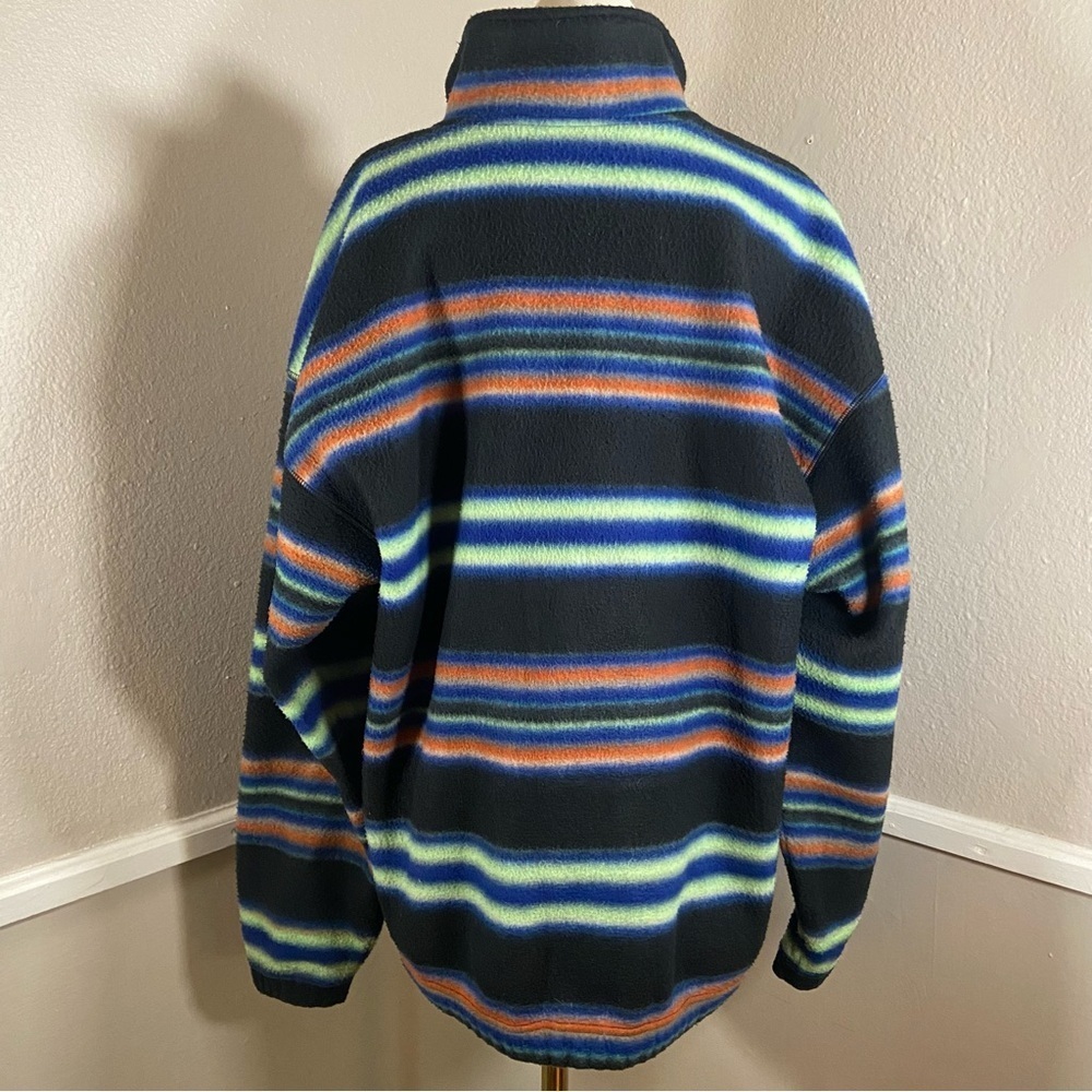 90s Vintage Multi Color Striped Fleece Pullover Sweatshirt Zip Collar High Neck - Picture 5 of 9